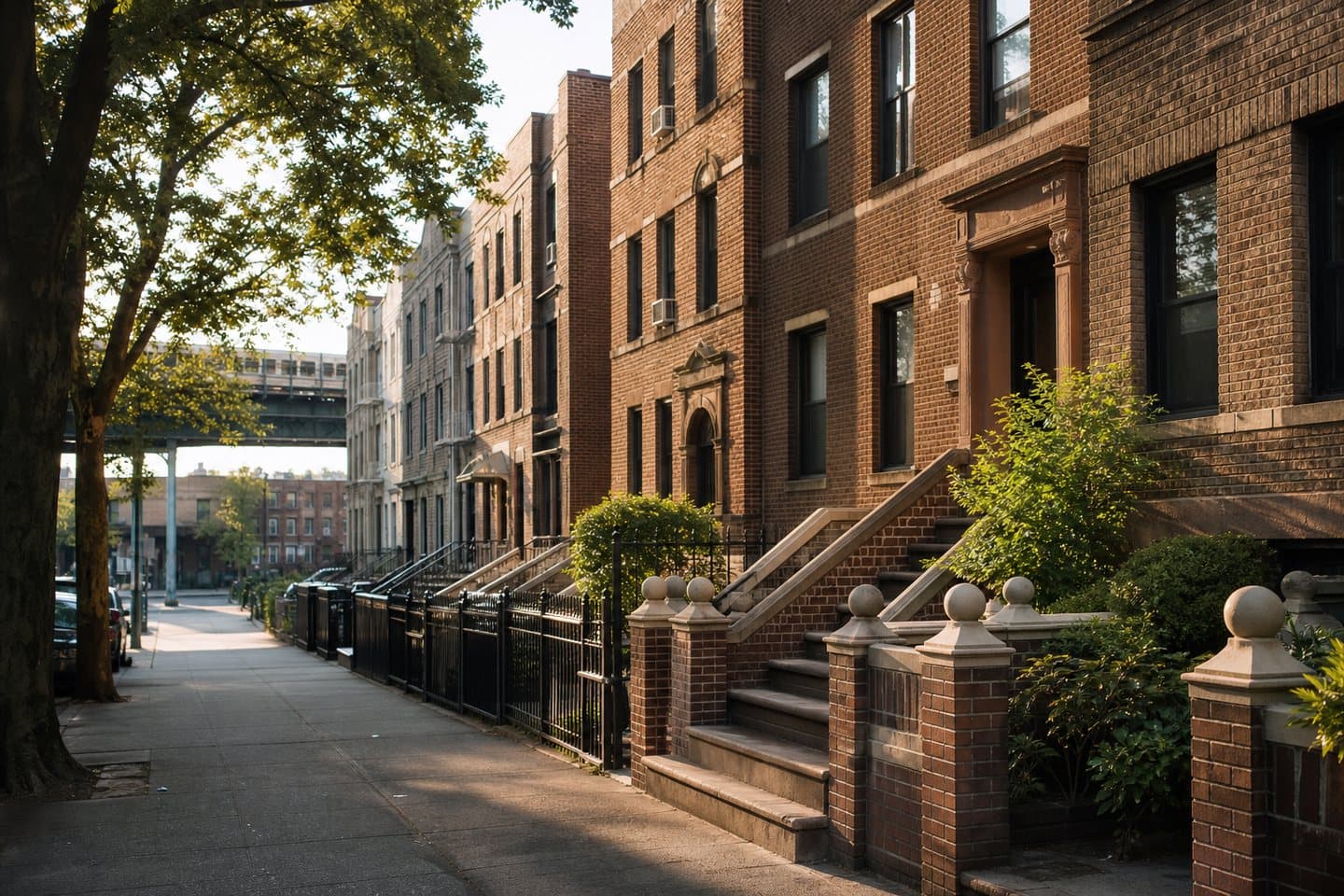 Representative Bronx residential block with brick multifamily homes