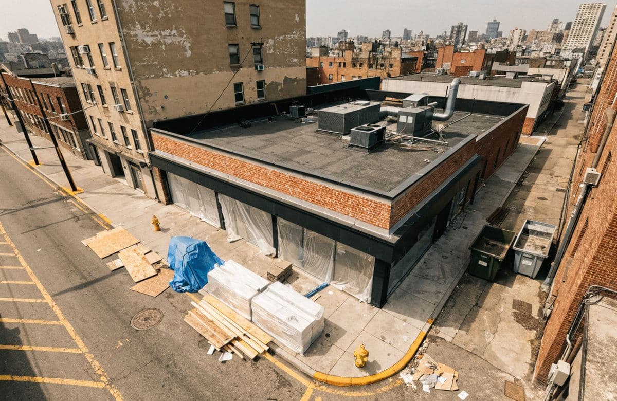 Illustrative small commercial building with a flat roof
